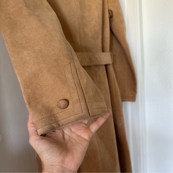 Suede Elegant Tan Trench Coat - Picture 4 of 5